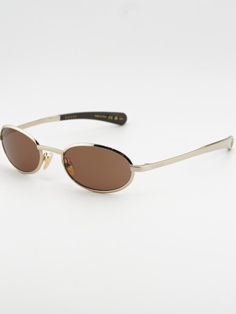 Gucci Gg1942s 003 Women Sunglasses Gold Oval Frame, Brown Lenses